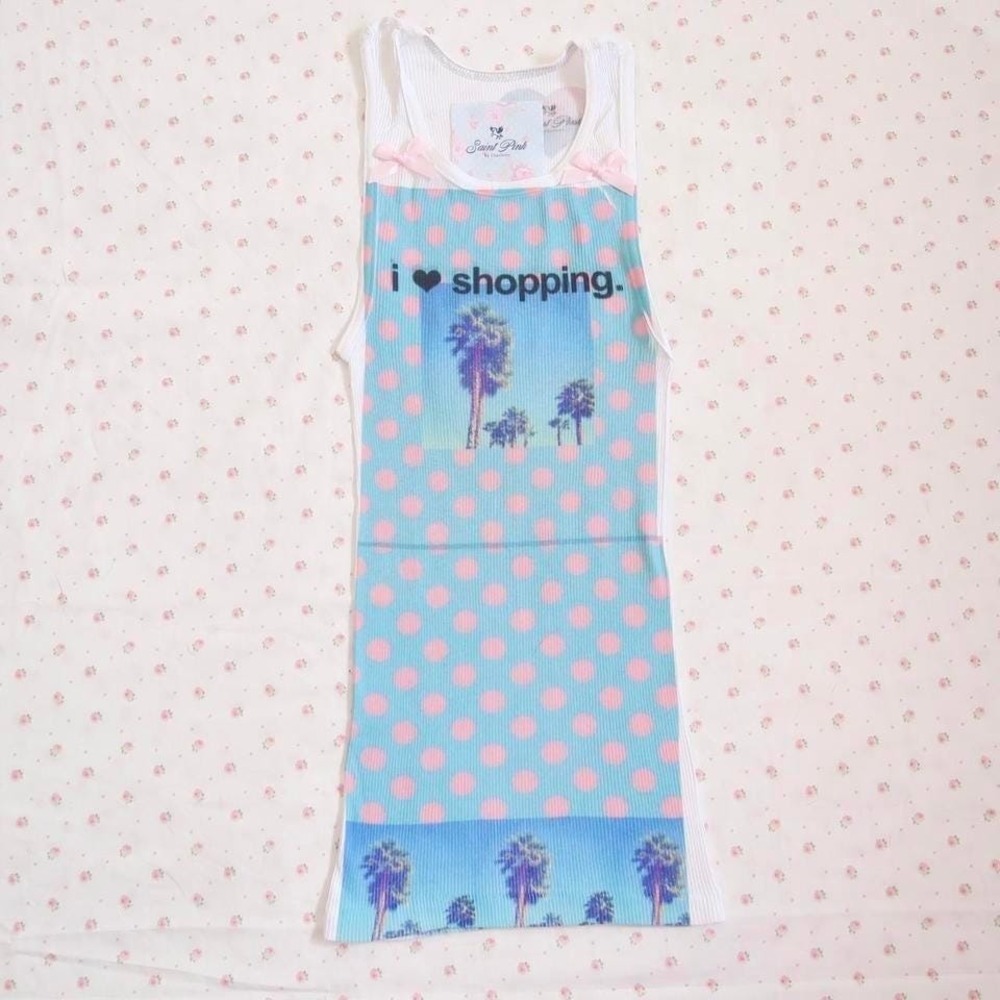 i love shopping polka dot rib tank top